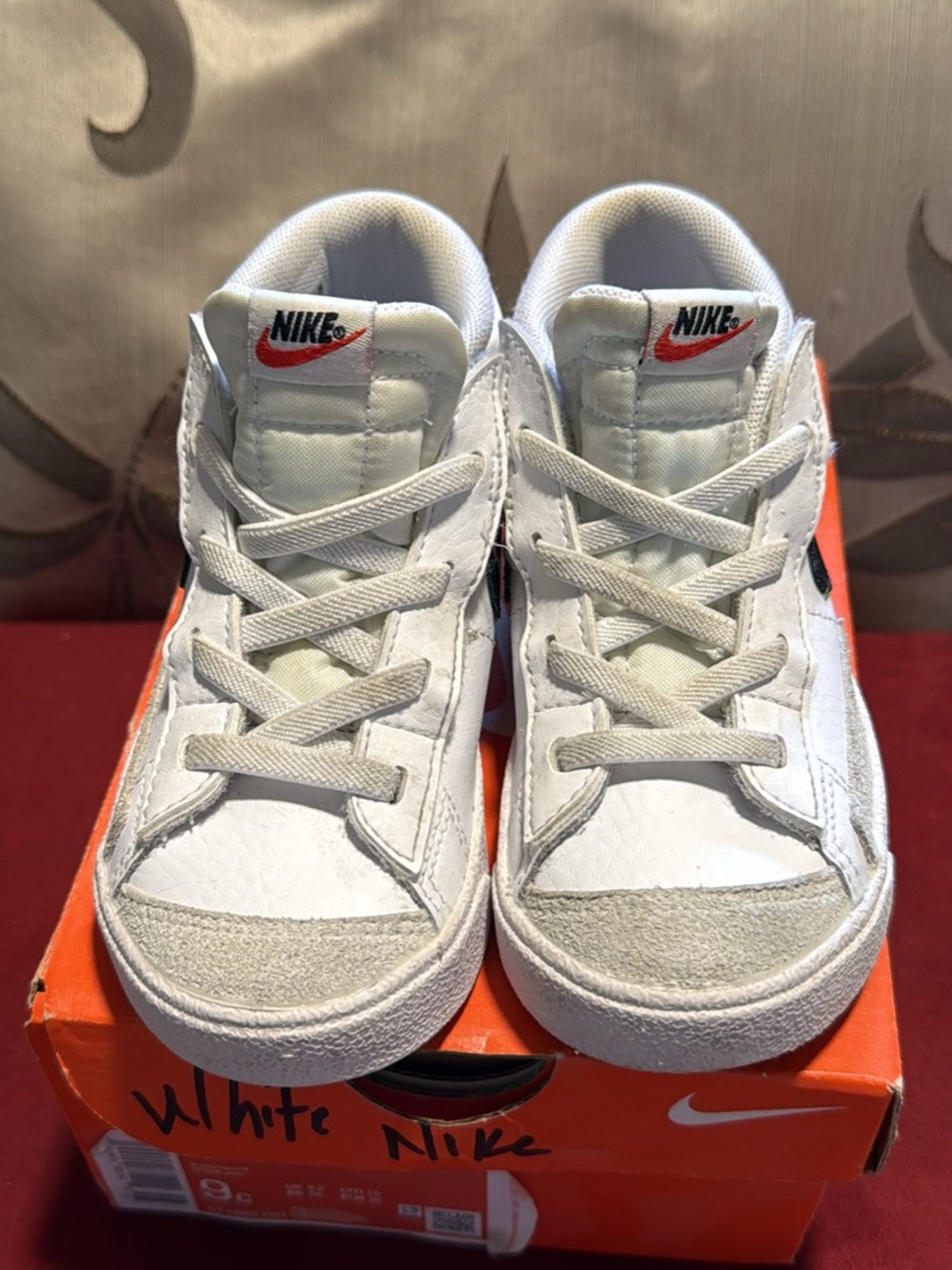 Nike White Kids' Low-Top Sneakers with Red Swoosh